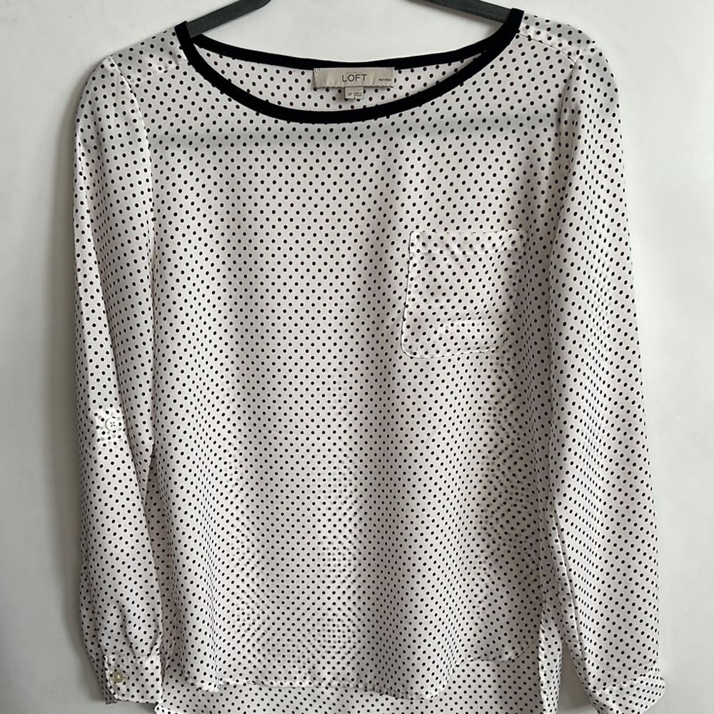 LOFT White and Purple Long Sleeve Blouse